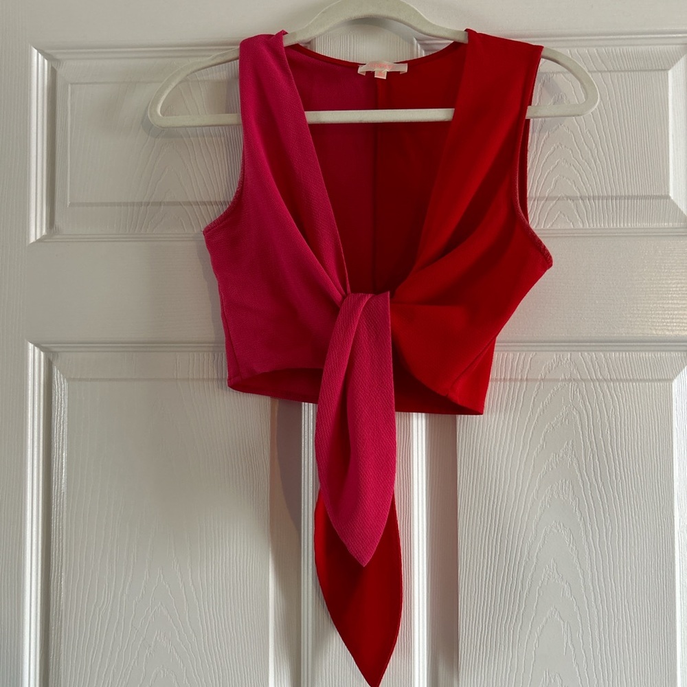 Luxxel Red & Pink Tie Top